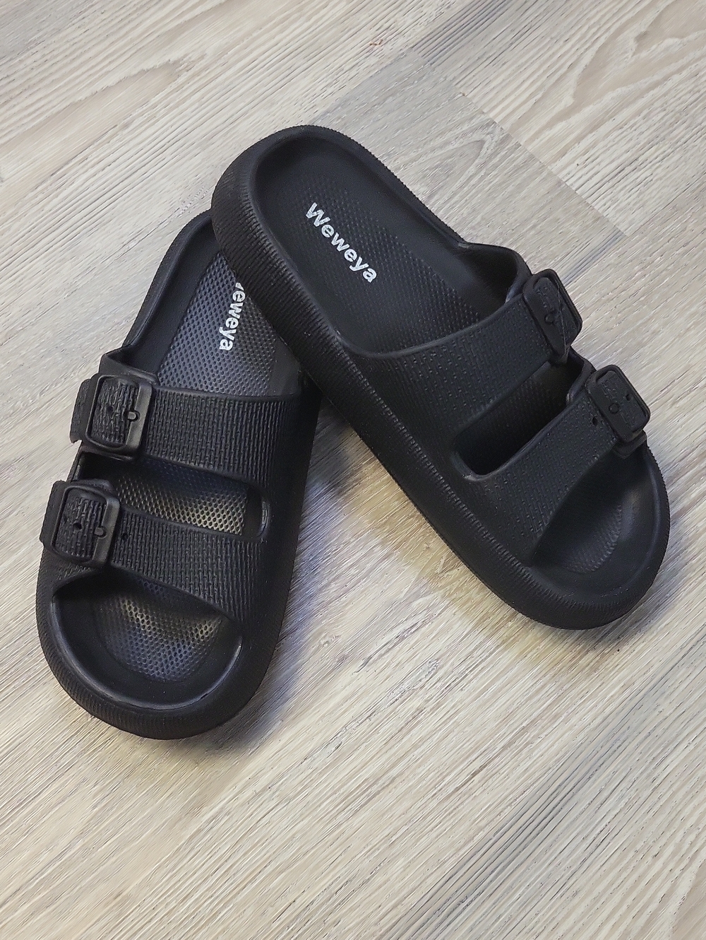 Women's Black Dual-Buckle Comfort/Pillow Slide Sandals
